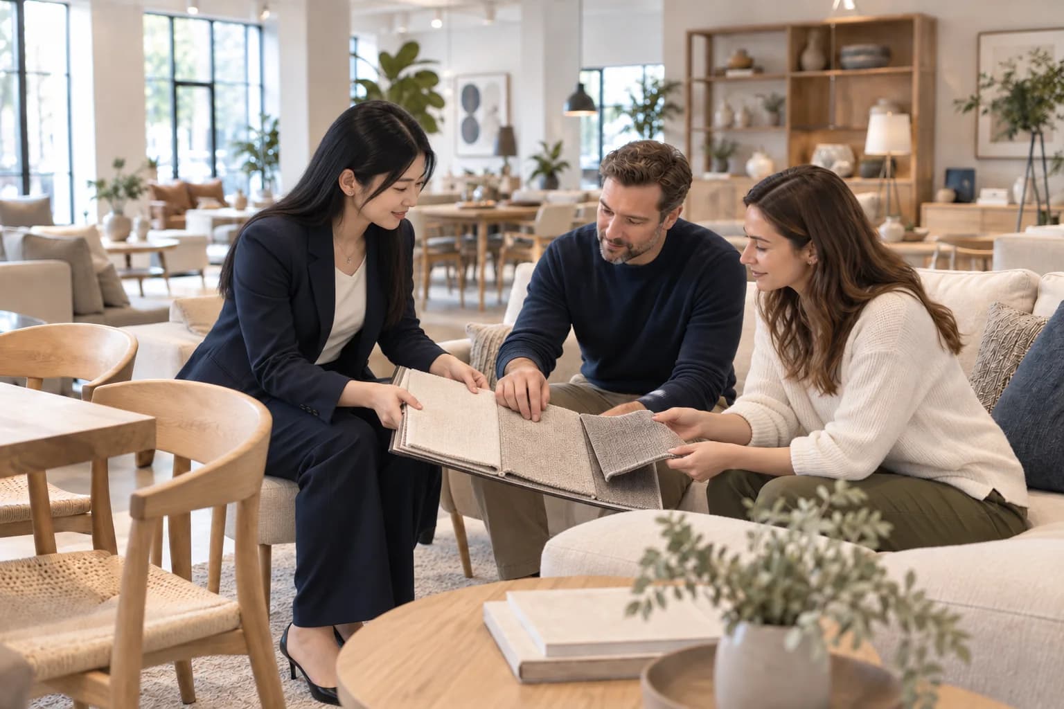 Showroom fabric and furniture selection illustration